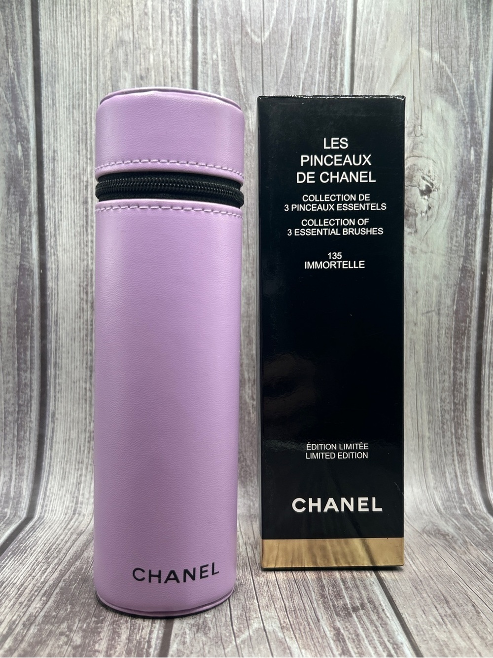 NIB CHANEL Limited Edition Set of 3 Makeup Brushes w/ Case Purple 135 Immortelle - Picture 5 of 14